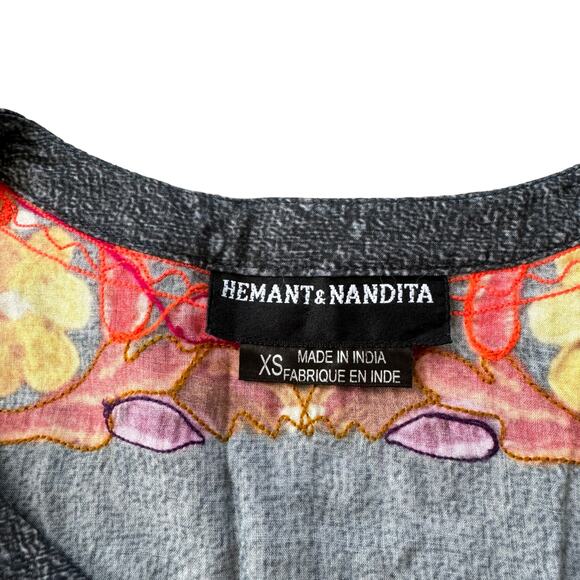 Hemant & Nandita Long Sleeve Split Neck Mini Dress Shawl Print - Picture 3 of 11